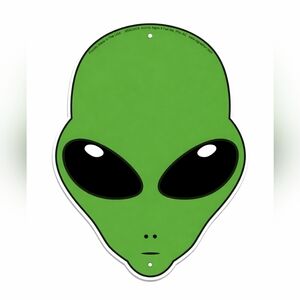 Alien Head Embossed Metal Sign – 12" H × 8" W